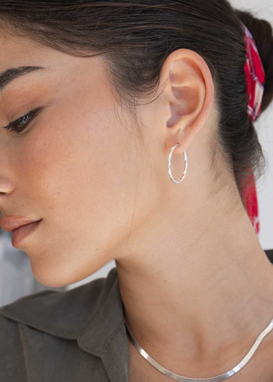 925 עגילי חישוק חבל | כסף