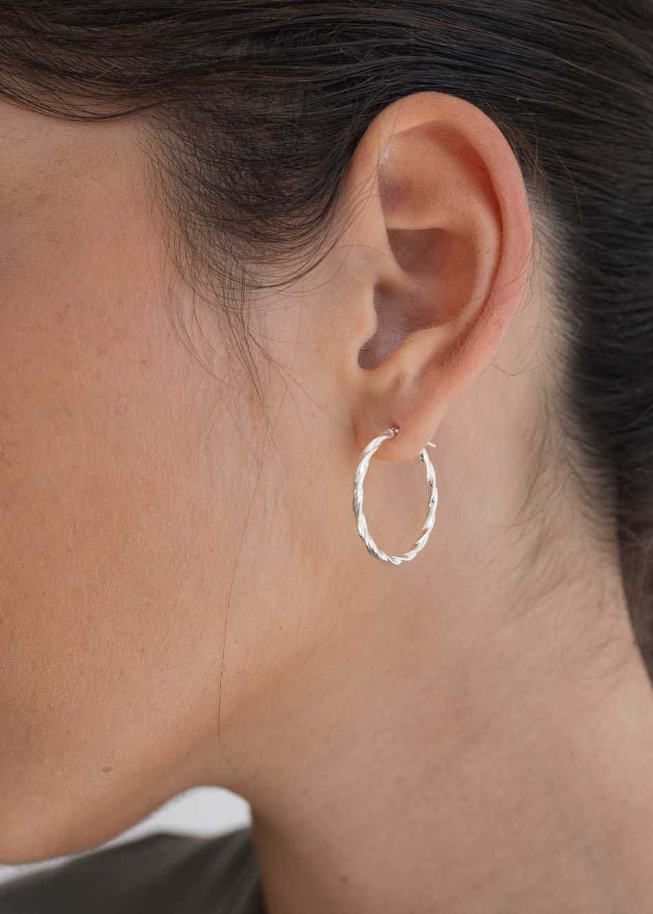 925 עגילי חישוק חבל | כסף