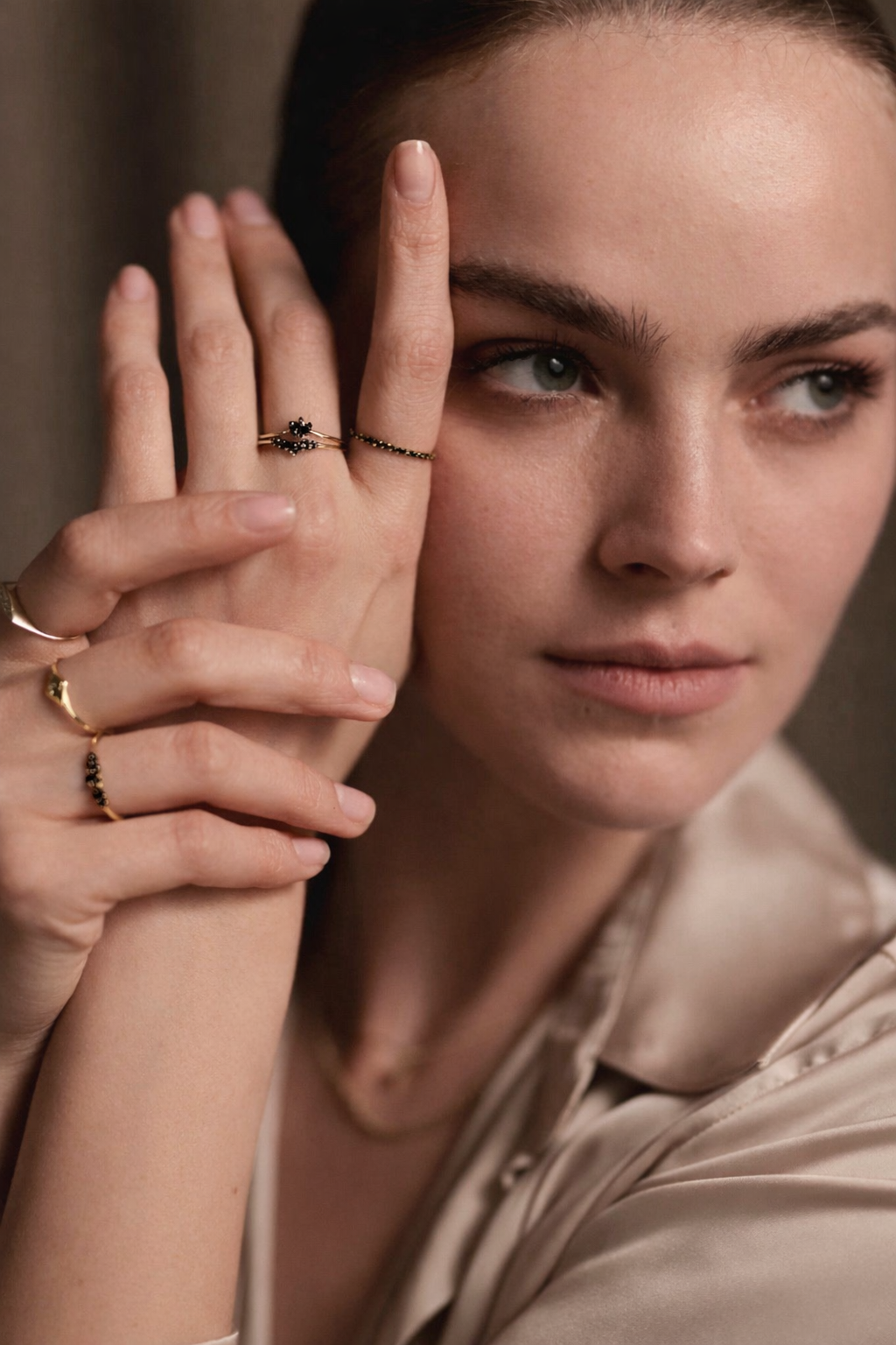 זוג טבעות משלימות מלכה - יהלומים שחורים | זהב 14k