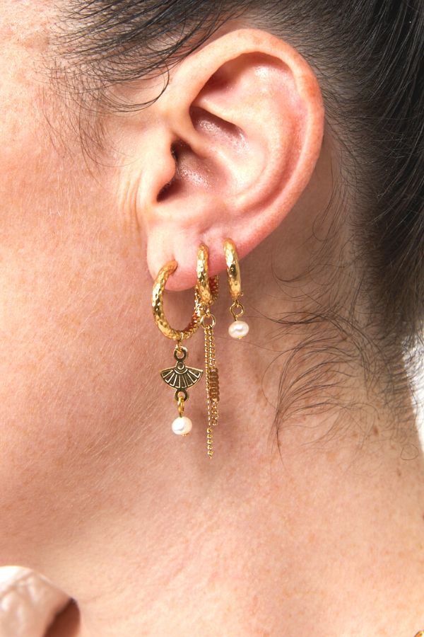 סט פנינת המדבר | 4 עגילי חישוק עם פנינים