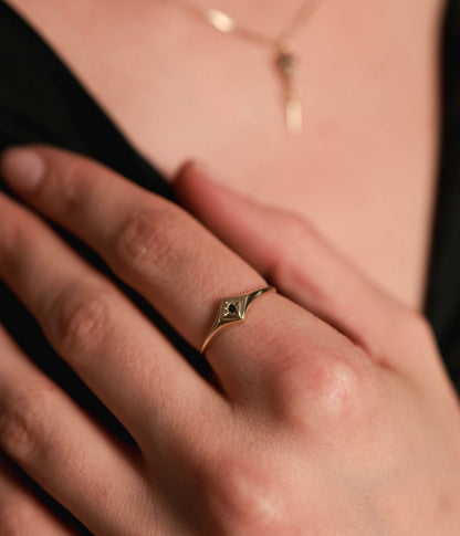 טבעת נוגה יהלום שחור | זהב 14k