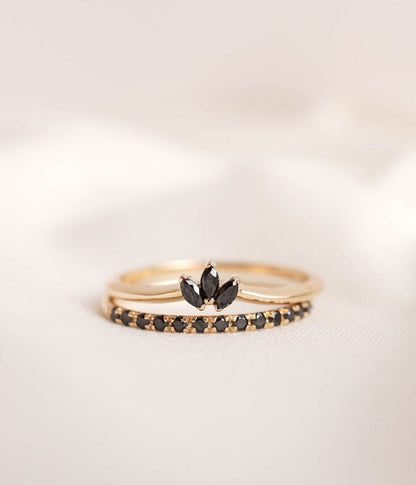 זוג טבעות משלימות סול ולוטוס שחור | זהב 14k