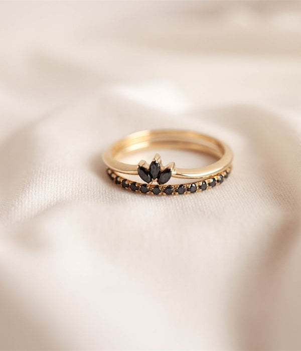 זוג טבעות משלימות סול ולוטוס שחור | זהב 14k