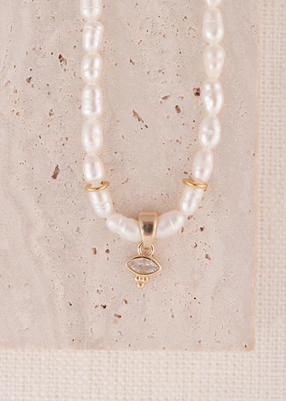 שרשרת פנינת הנהר | עם צבע זירקון  לבחירתך