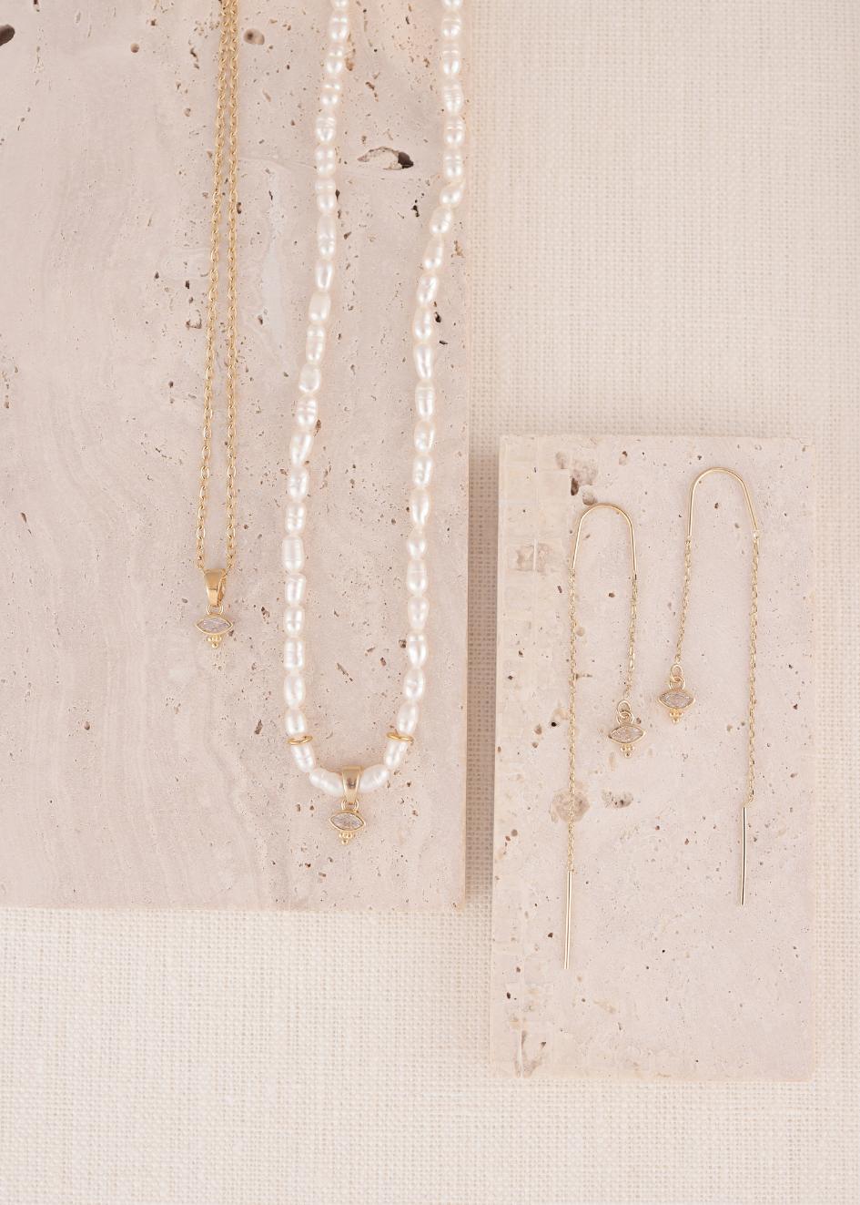 שרשרת פנינת הנהר | עם צבע זירקון  לבחירתך