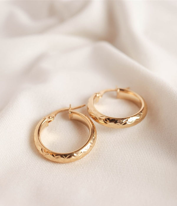 עגילי חישוק לירן מרוקע | זהב 14k