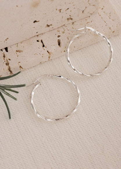 925 עגילי חישוק חבל |  כסף