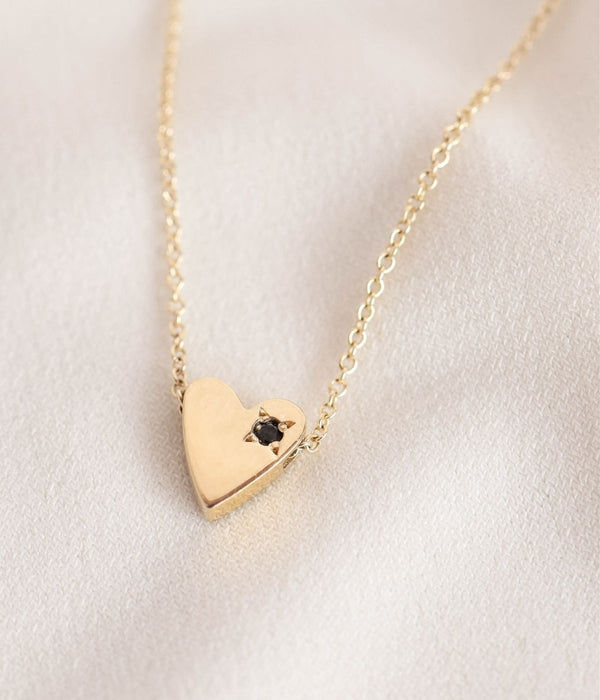 שרשרת לב עם שיבוץ יהלום שחור | זהב 14k