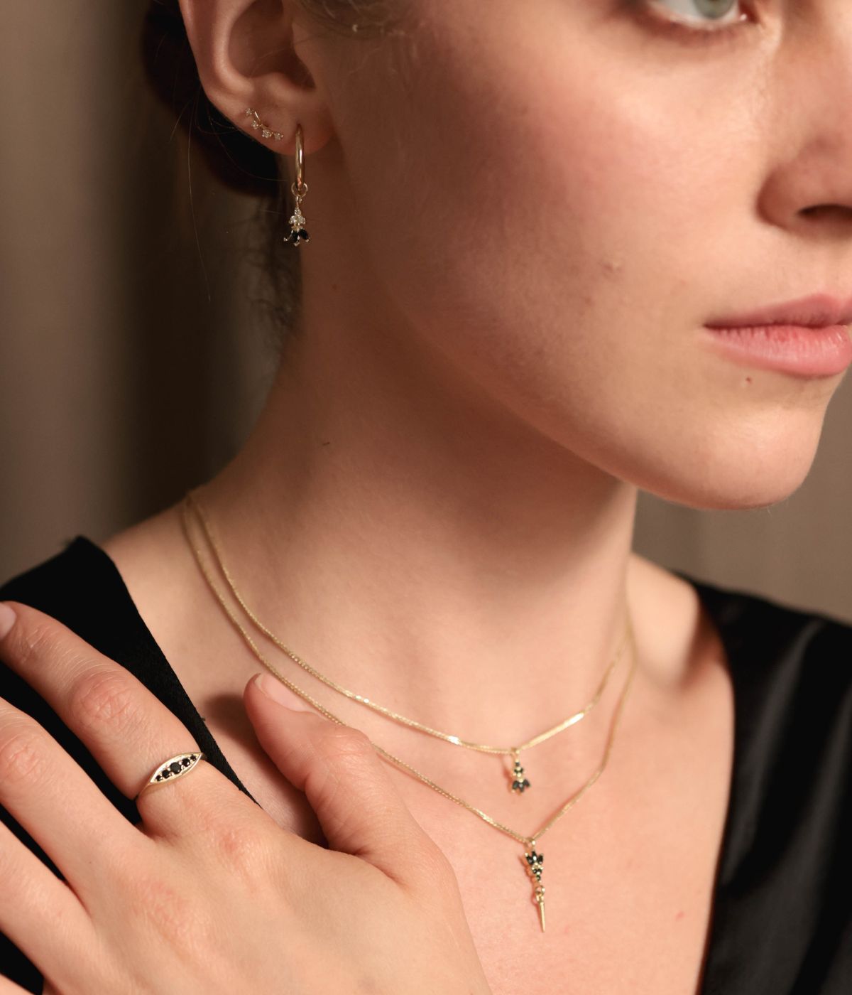 טבעת ליאן שחורה | זהב 14k