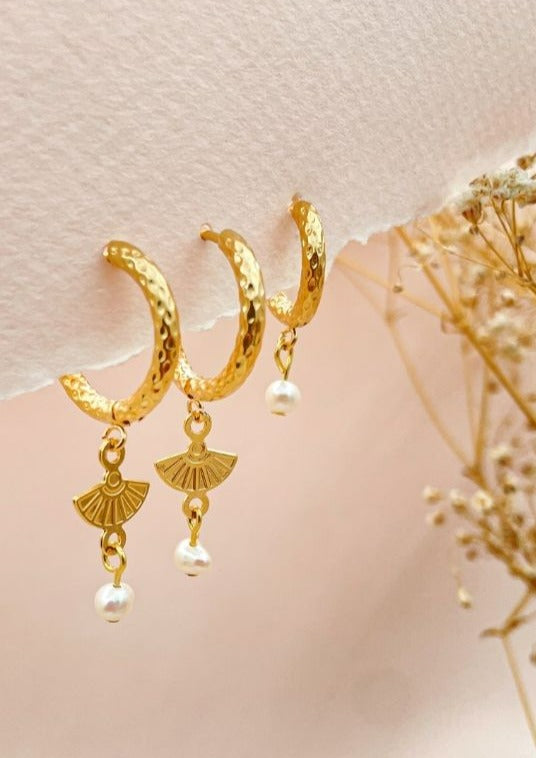 סט מדברית | 3 עגילי חישוק עם פנינה