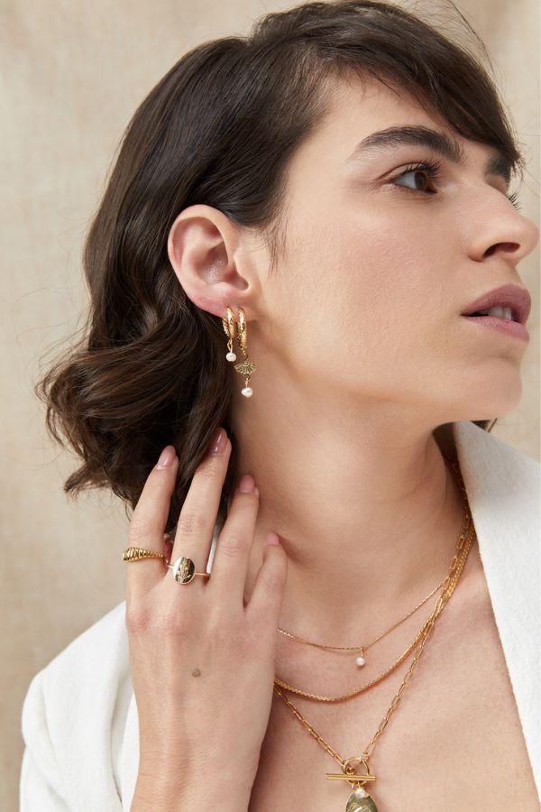 סט מדברית | 3 עגילי חישוק עם פנינה