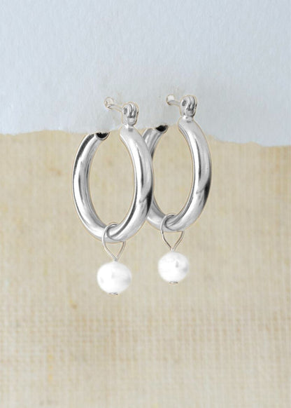 עגילי חישוק יפה כלבנה | כסף 925