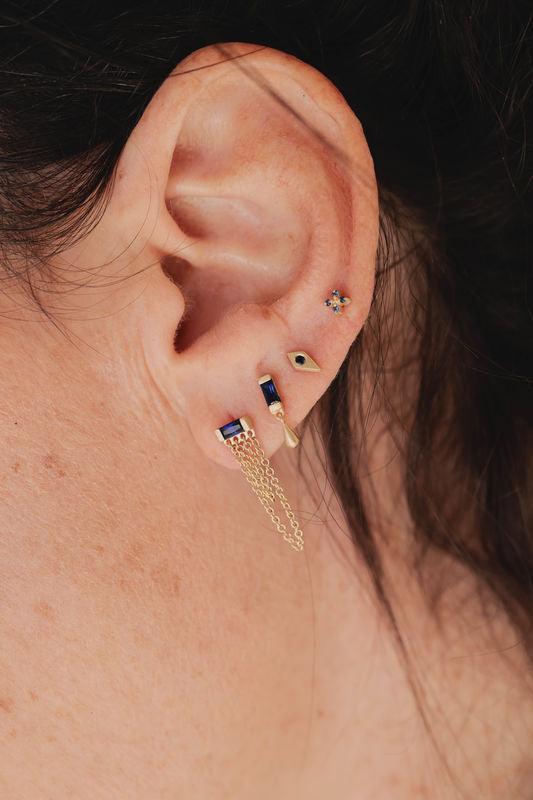 עגילי איילה - ספיר כחול |  זהב 14k