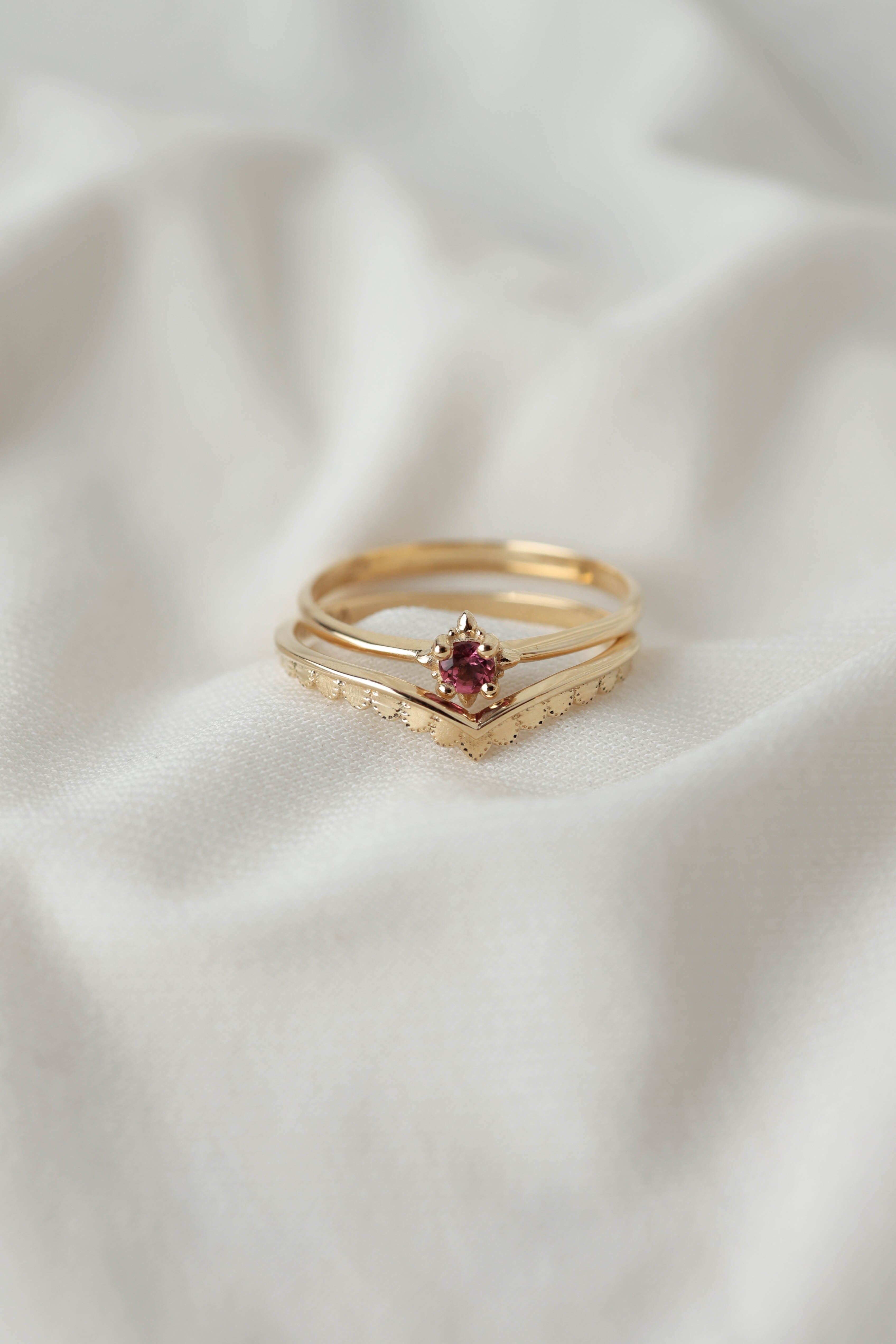 סט טבעות יהל - טורמלין ורוד | זהב 14K