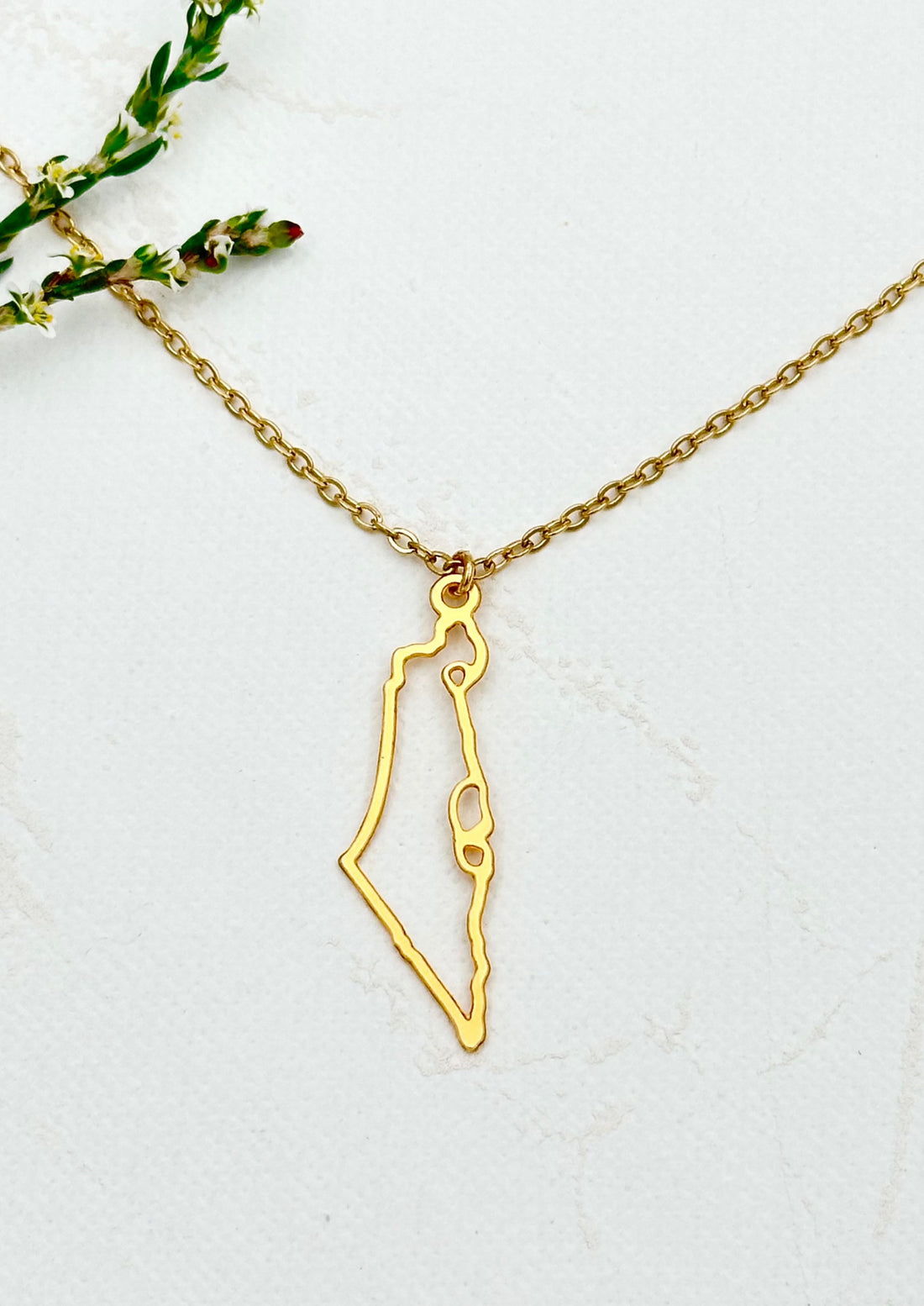 שרשרת עדינה בצורת מפת ארץ ישראל,  תכשיט נשי ומלא משמעות, מתאים ליום-יום או כמתנה עם סיפור אישי.