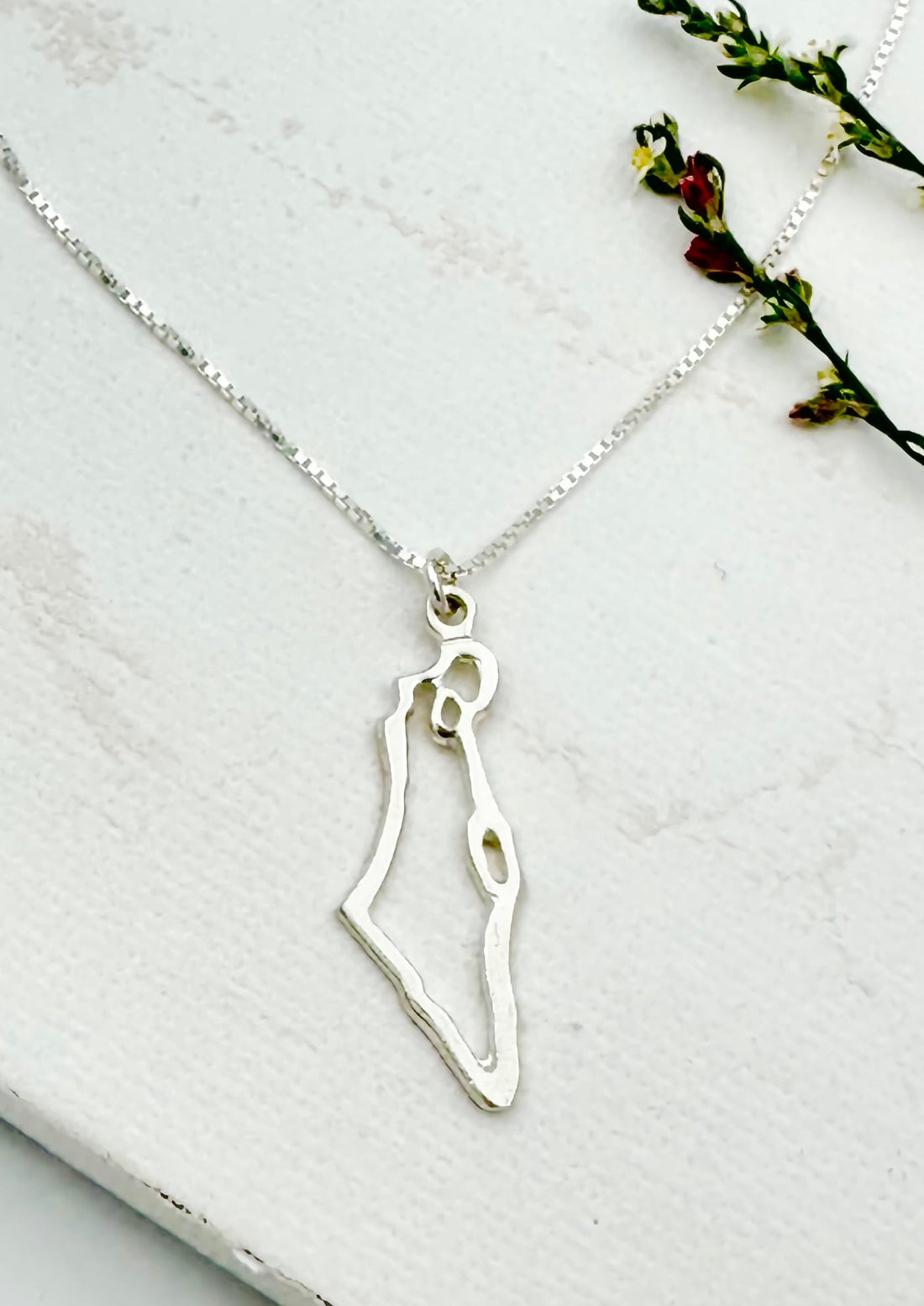 שרשרת עדינה בצורת מפת ארץ ישראל, תכשיט נשי ומלא משמעות, מושלם ליום-יום או כמתנה עם חיבור אישי לארץ.