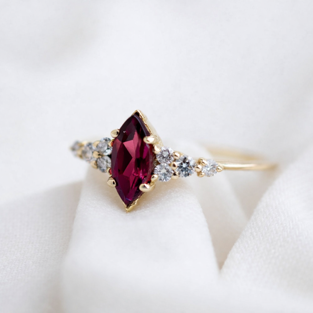 טבעת אליזבט- גרנט רודולייט |  זהב 14k