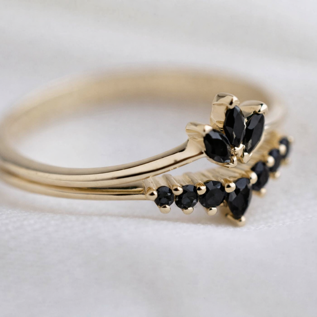 זוג טבעות משלימות מלכה - יהלומים שחורים |  זהב 14k