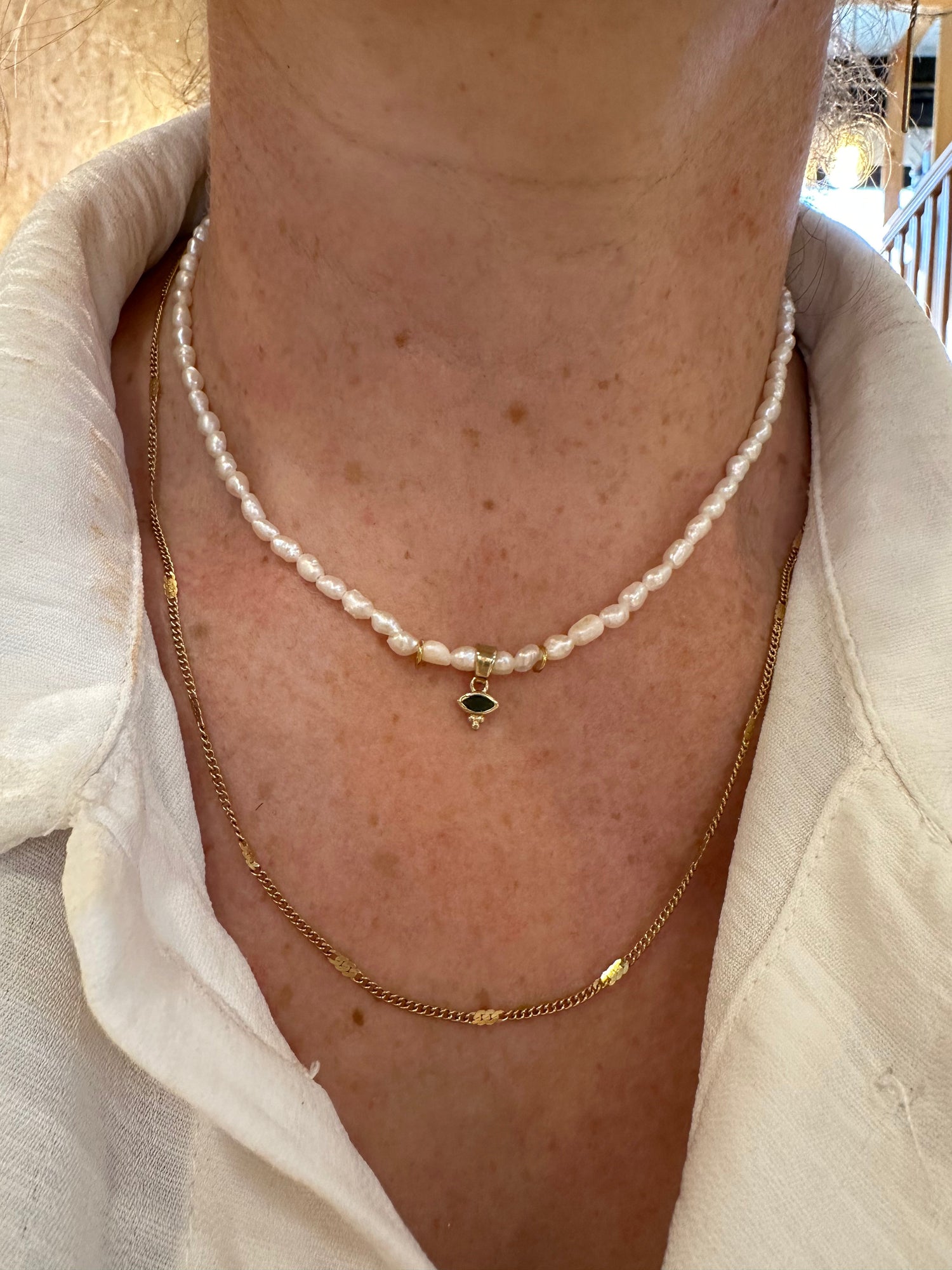 שרשרת פנינת הנהר | עם צבע זירקון  לבחירתך