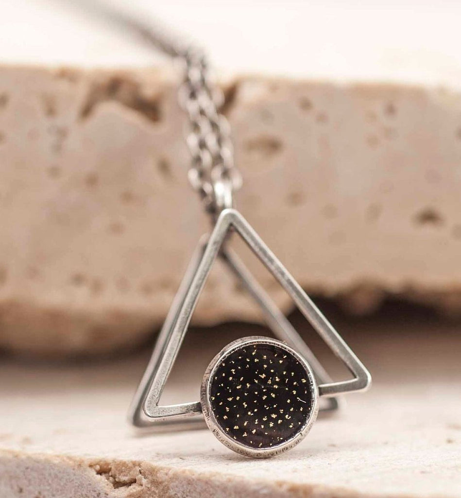 Black And Silver 3D Geometric Pendant Necklace
